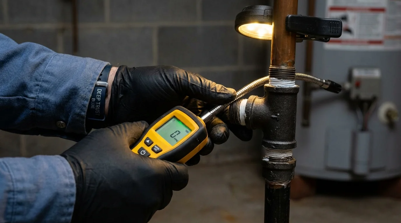 Gas leak detection with electronic sniffer by Johns Plumbing LLC in Davidson