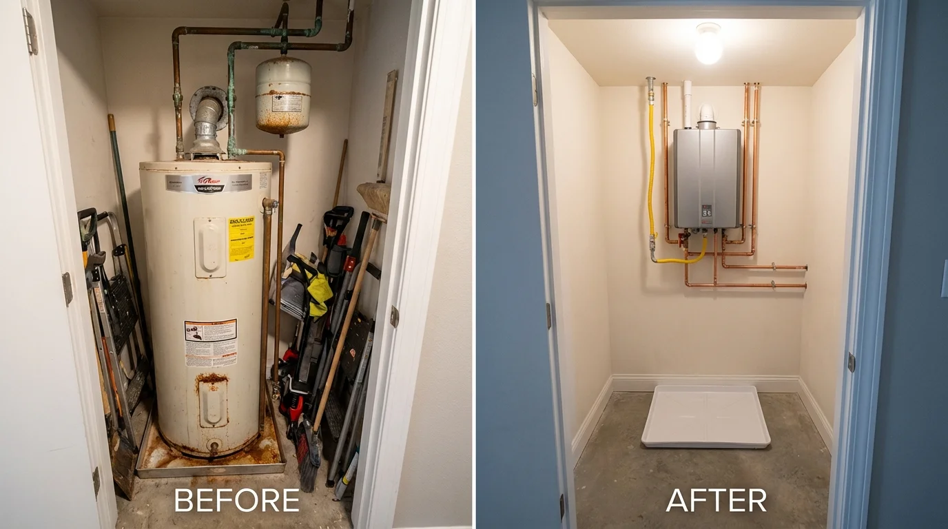 Tank water heater versus wall-mounted tankless unit comparison for Davidson, NC homeowners