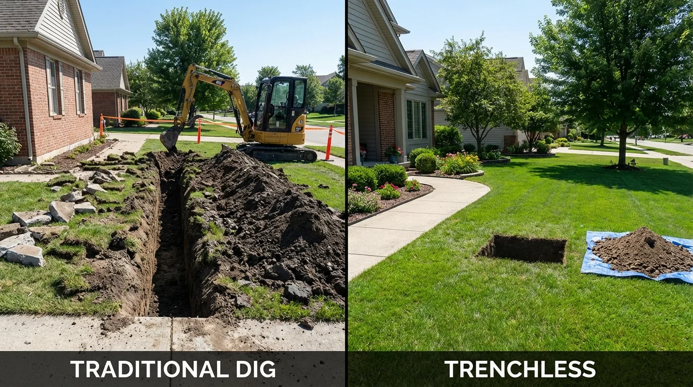 Trenchless sewer repair with minimal yard damage versus traditional excavation in Davidson, NC